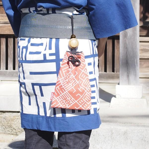腰下げ巾着 01 手拭い生地 柿色 巾着 祭用品 祭り袋 小物入れ スマホ