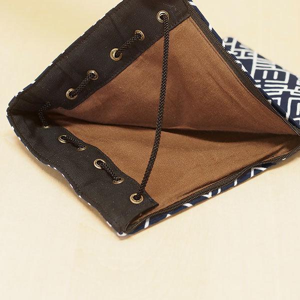 腰下げ巾着 01 手拭い生地 かち色 巾着 祭用品 祭り袋 小物入れ スマホ