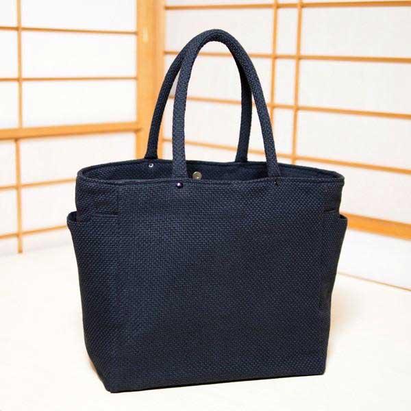 和柄 トートバッグ 01 刺し子 黒（染色） 和風 大きめ 多ポケット