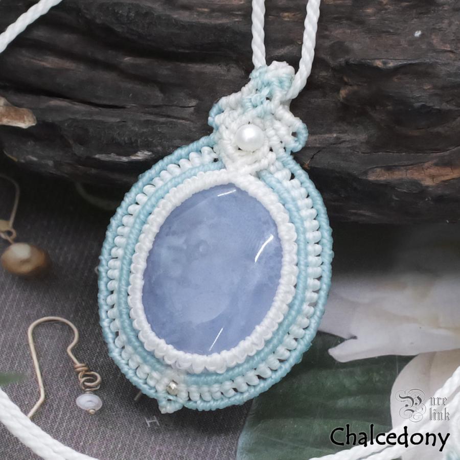 癒しのブルー『ブルーカルセドニー』マクラメ編トップネックレス : 魔