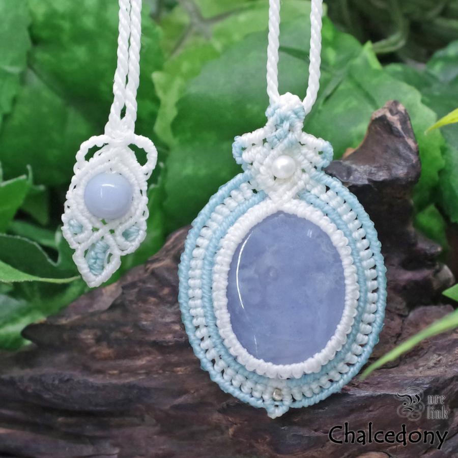 癒しのブルー『ブルーカルセドニー』マクラメ編トップネックレス : 魔