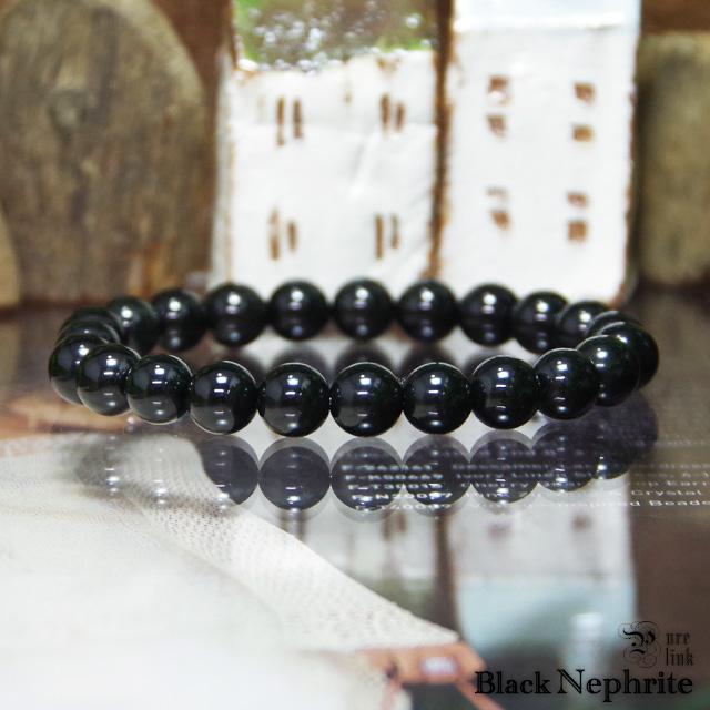 レア☆黒色の魔法石・軟黒翡翠8mm『ブラックネフライト』ブレス