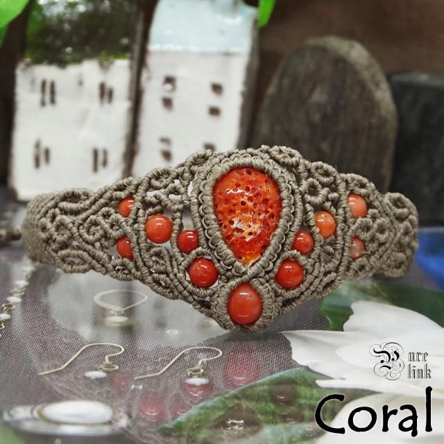 希少☆極楽浄土を飾る七宝・国産『赤本珊瑚・コーラル』マクラメ  