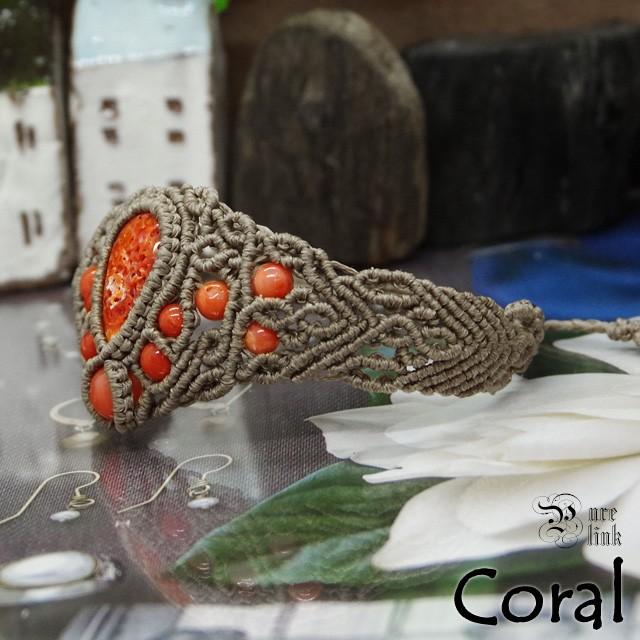 希少☆極楽浄土を飾る七宝・国産『赤本珊瑚・コーラル』マクラメ  