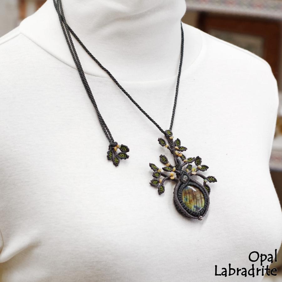 宝石質】オパール・ラブラドライトのマクラメネックレス