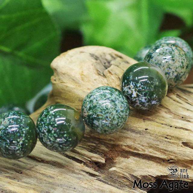 苔瑪瑙・緑色の癒し石12mm『モスアゲート』ブレスレット : 魔石の部屋