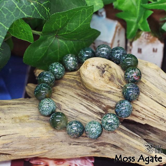 苔瑪瑙・緑色の癒し石12mm『モスアゲート』ブレスレット : 魔石の部屋