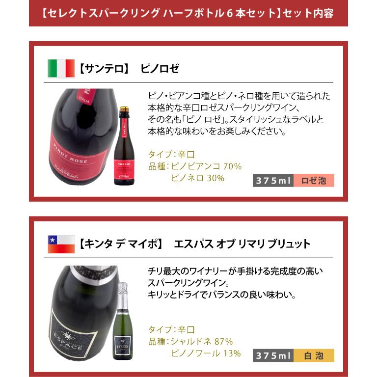 ワインセット セレクト スパークリング ワイン ハーフサイズ 6本セット 375ml ハーフボトル 泡 飲みきりサイズ |  | 03