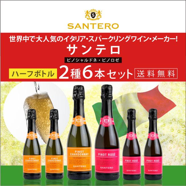 サンテロ スパークリング 白・ロゼ ハーフボトル 6本セット 375ml×6本 送料無料 | 