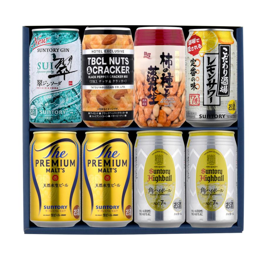 お中元 ギフト缶ビール 缶ハイボール  350ml缶×6本 ＆ おつまみ SET 居酒屋おつまみセット A-8 |  | 01