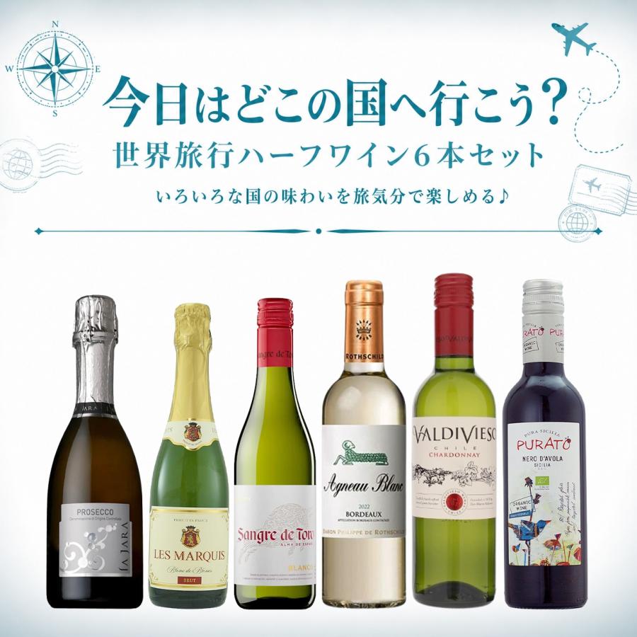 今日はどこの国へ行こう？世界旅行ハーフワイン 6本セット 今日はどれにしよう？ ワインセット シリーズ 赤 白 泡 送料無料 |  | 01