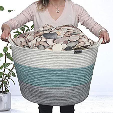 世界の Basket Rope Cotton Bin Storage Toy Large Extra 20 Tur【並行輸入品】 Aqua, Teal, 13 x 20 x 毛布、ブランケット