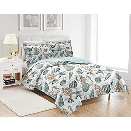 経典ブランド Shell Beach Pieces 3 Bedspread Summer 並行輸入品 Conch Seashell Theme Ocean Size