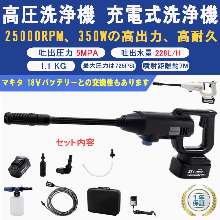 充電式 コードレス 高圧洗浄機 725PSI IPX7防水バッテリ 高圧洗車機