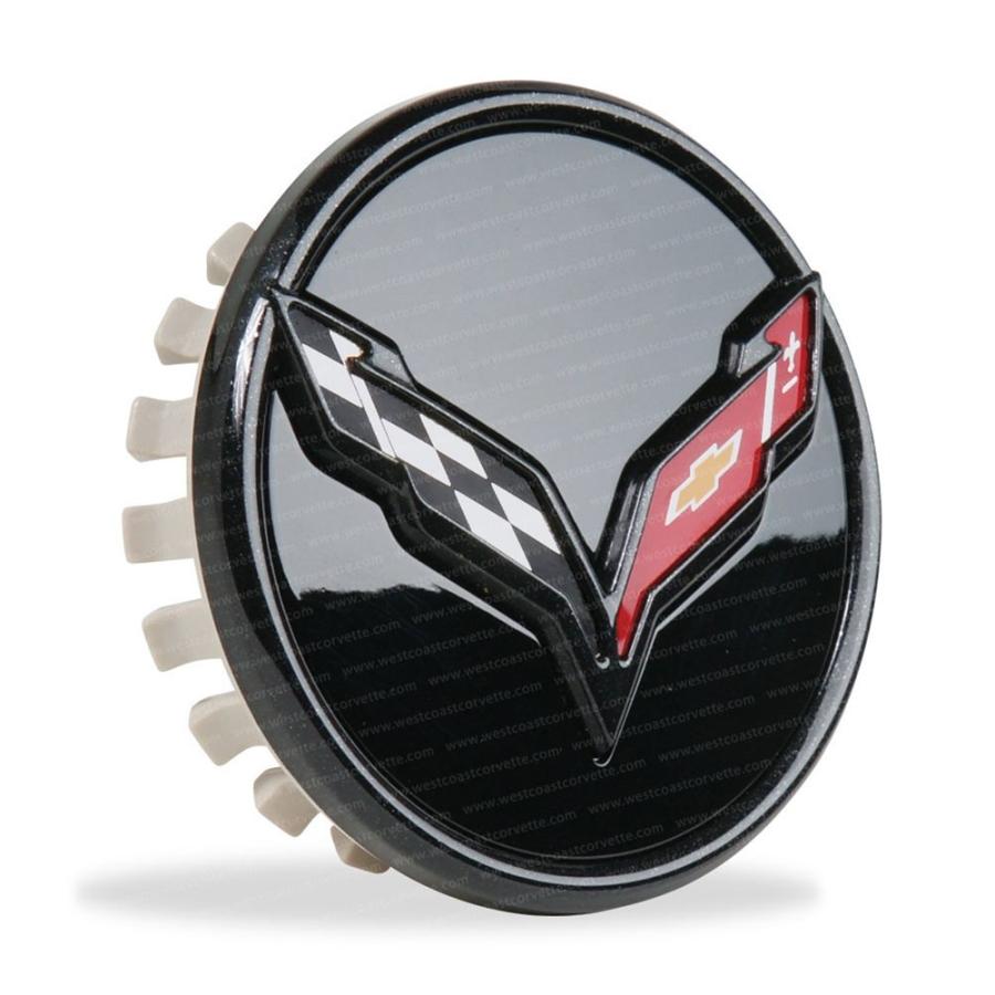 【並行輸入品】C7 Corvette GM センターキャップ 交差フラッグロゴ付き カーボンフラッシュブラック 2014 2019 ...