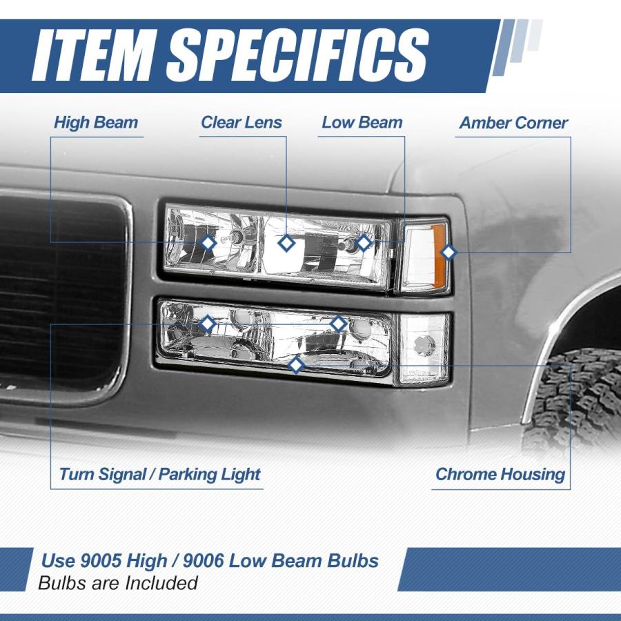 【並行輸入品】Auto Dynasty Headlights Assembly Compatible with 1994 1998 Chevy_3