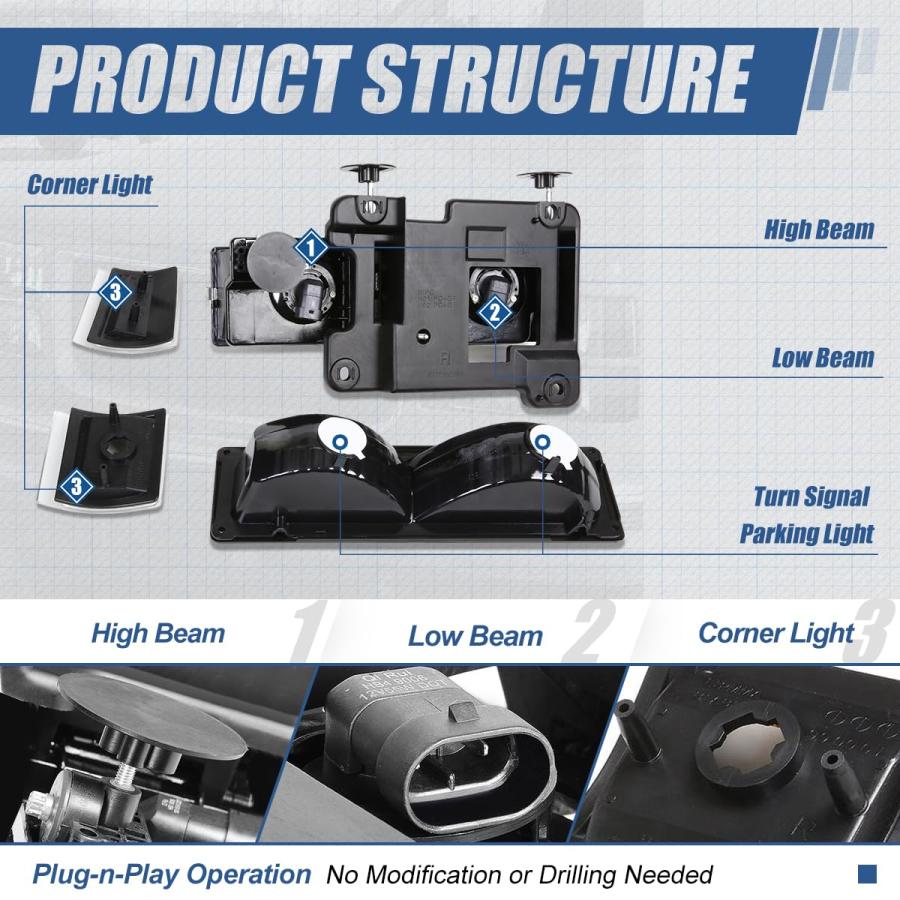 【並行輸入品】Auto Dynasty Headlights Assembly Compatible with 1994 1998 Chevy_9