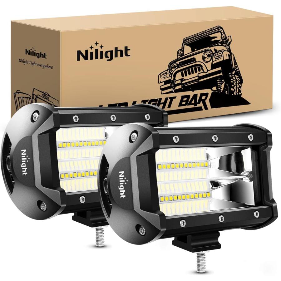 【並行輸入品】 Nilight 18001F B 2PCS 5Inch 72W Double Row Flood Bar 10800Lumens