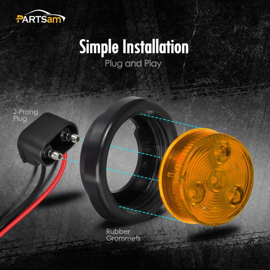 【並行輸入品】Partsam 4) 2インチラウンドLEDレッド/アンバークリアランス/サイドマーカーライトグロメットマウント、反射、2インチラ_9
