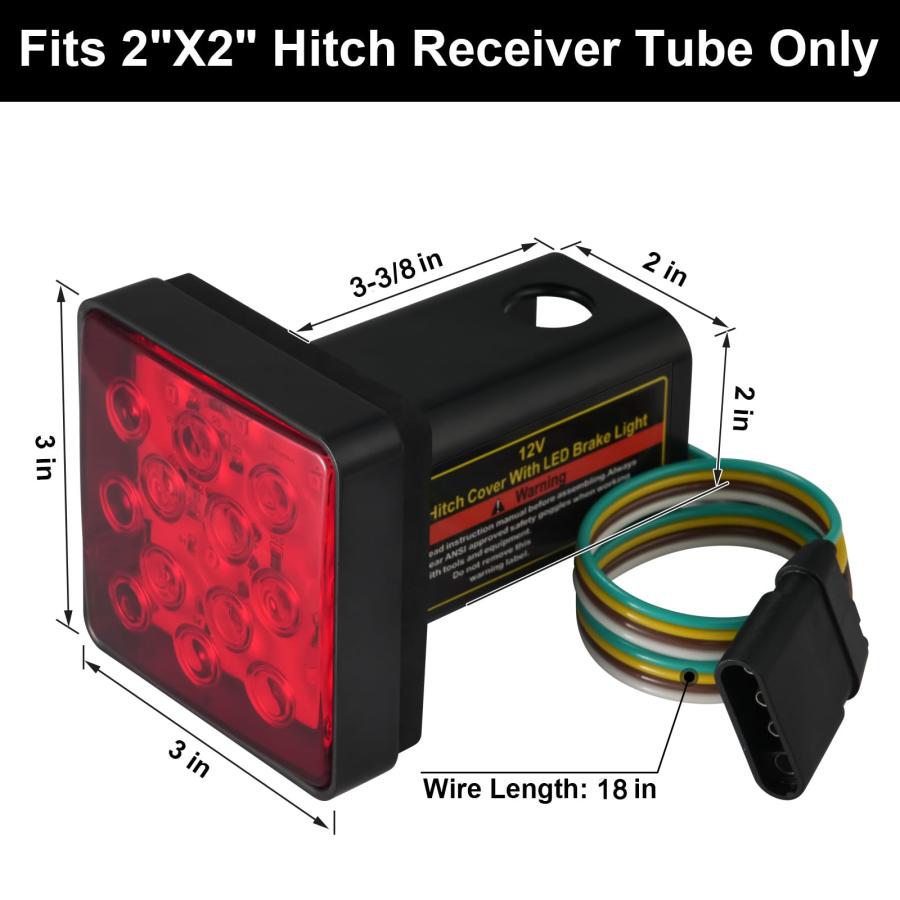 【並行輸入品】 CZC AUTO レッドレンズ トレーラーヒッチカバー 12個のLEDブレーキライト付き 2インチのレシーバーにフィット CZCの画像