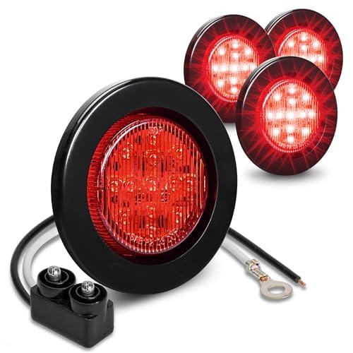 【並行輸入品】 TRUE MODS 4個 2.5インチ 12V レッド ラウンド LED クリアランスサイドマーカーライト DOT FMVSS_1
