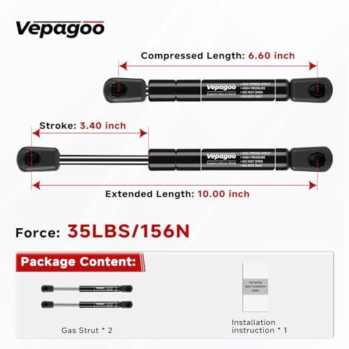 【並行輸入品】Vepagoo ユニバーサルガススプリングリフトサポートストラット ブラック vepa_251 Vepagoo 10 Inchesの画像