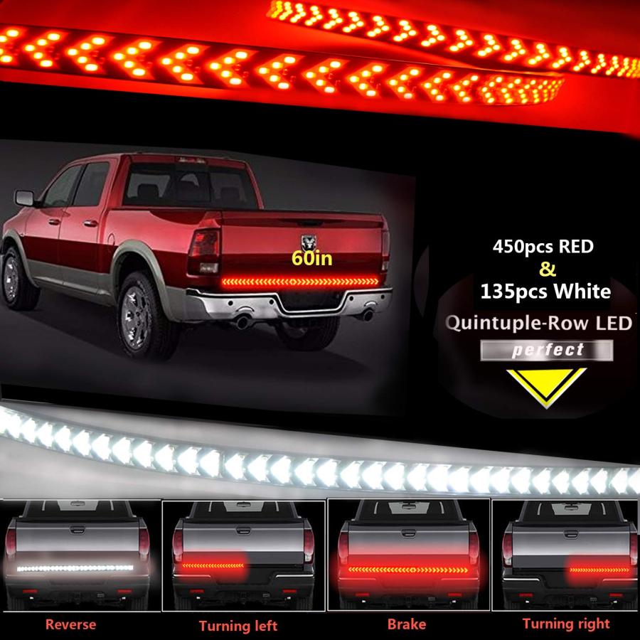 【並行輸入品】60インチ 5列 赤白 LED テールゲート ライト ストリップバー 防水 赤 ブレーキ ランニング ハザード ウィンカー ライト_3