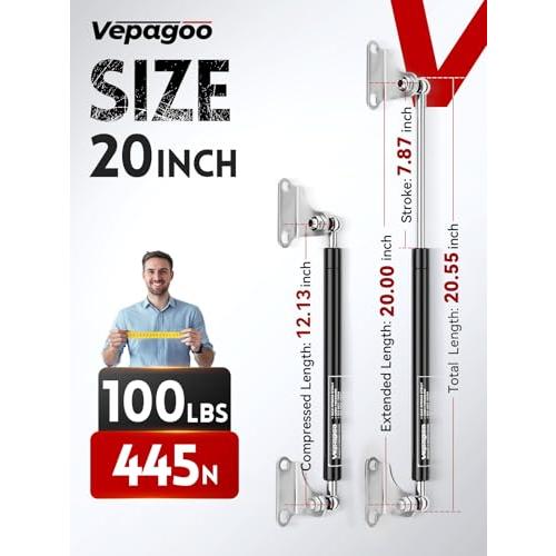【並行輸入品】Vepagoo ガスストラット 20インチ 100ポンド/445N ショックブラケット付き、RVベッド収納ドアリフトキット、高耐久_4