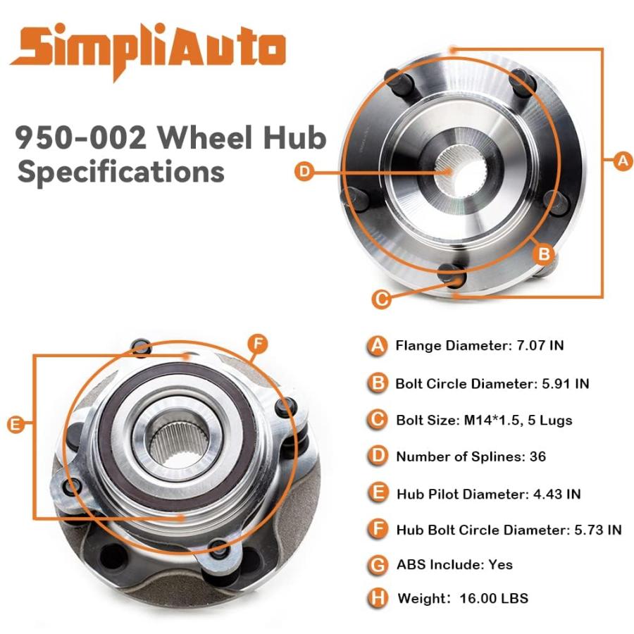 【並行輸入品】SimpliAuto 950 002 Front Wheel Hub and Bearing Assembly Compatib