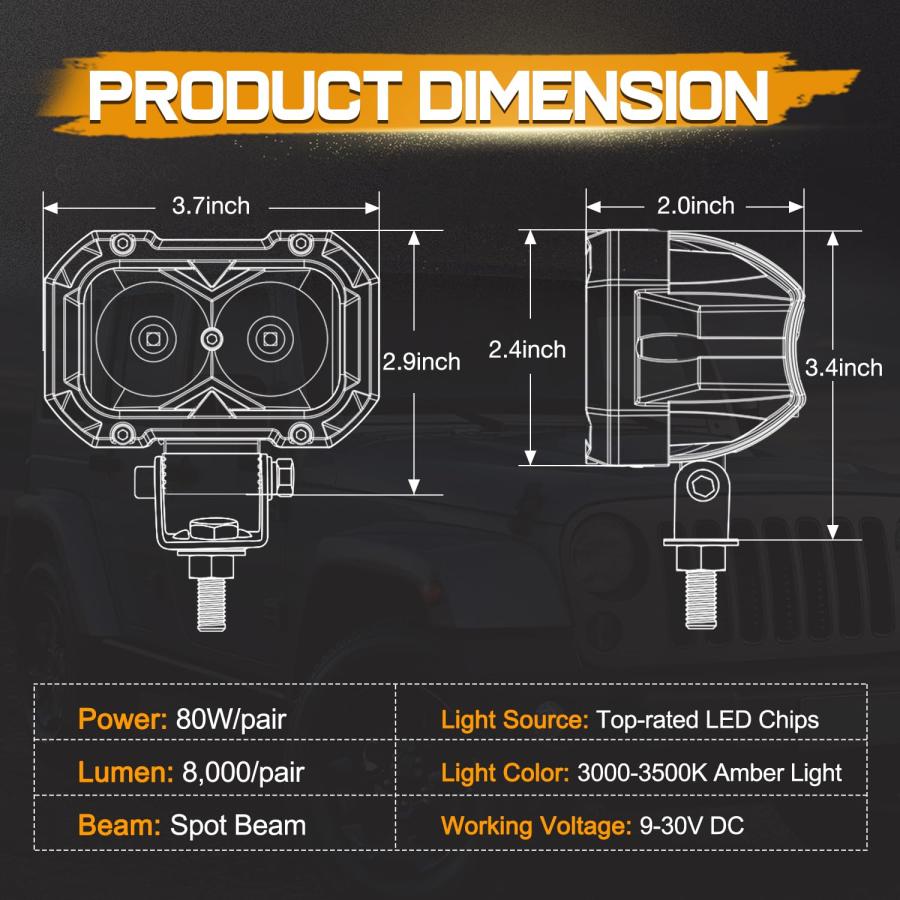 【並行輸入品】Niking Auto Amber LED Pods, 2Pcs 4 Inch Yellow Spot Driving Fog_3