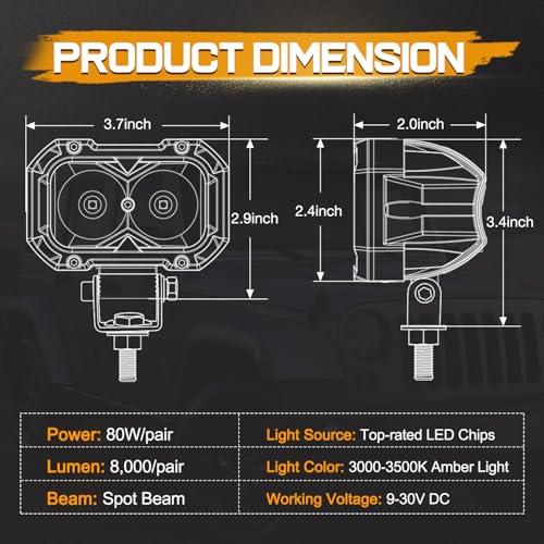 【並行輸入品】Niking Auto Amber LED Pods, 2Pcs 4 Inch Yellow Spot Driving Fog_4