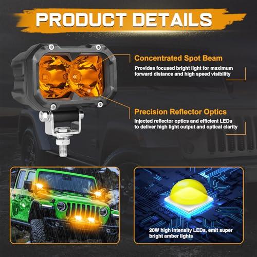 【並行輸入品】Niking Auto Amber LED Pods, 2Pcs 4 Inch Yellow Spot Driving Fog_7