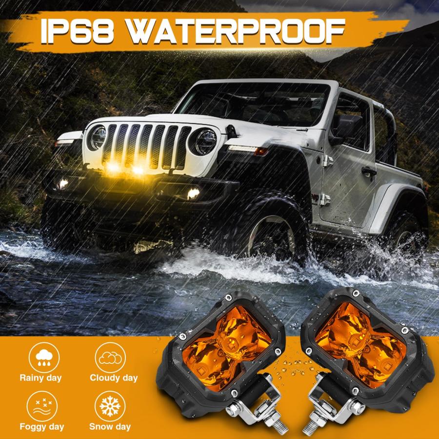 【並行輸入品】Niking Auto Amber LED Pods, 2Pcs 4 Inch Yellow Spot Driving Fog_9