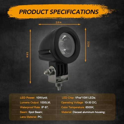 【並行輸入品】Audak 2個 10W スポット ミニ LED 作業灯 2インチ ラウンド LED ドライビングライト フォグライト オートバイの画像