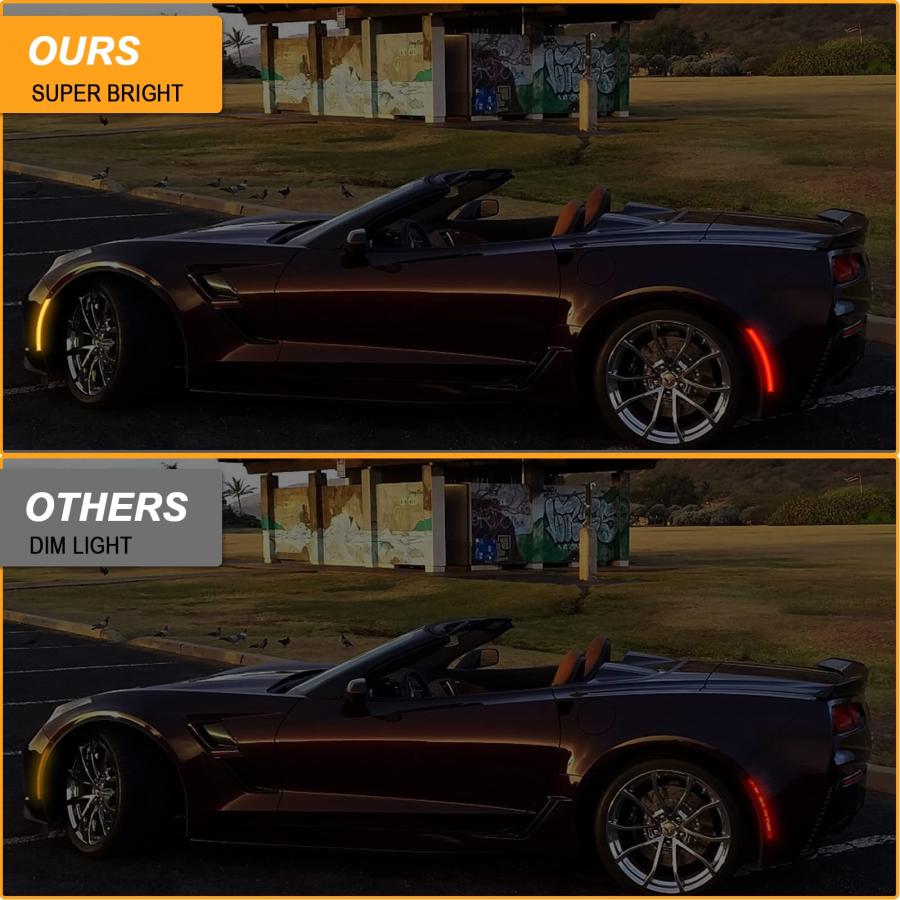 【並行輸入品】R\u0026F Auto スモークレンズ LEDフロントリアサイドマーカーライト 4個 Corvette C7 (2014 2019) /の画像
