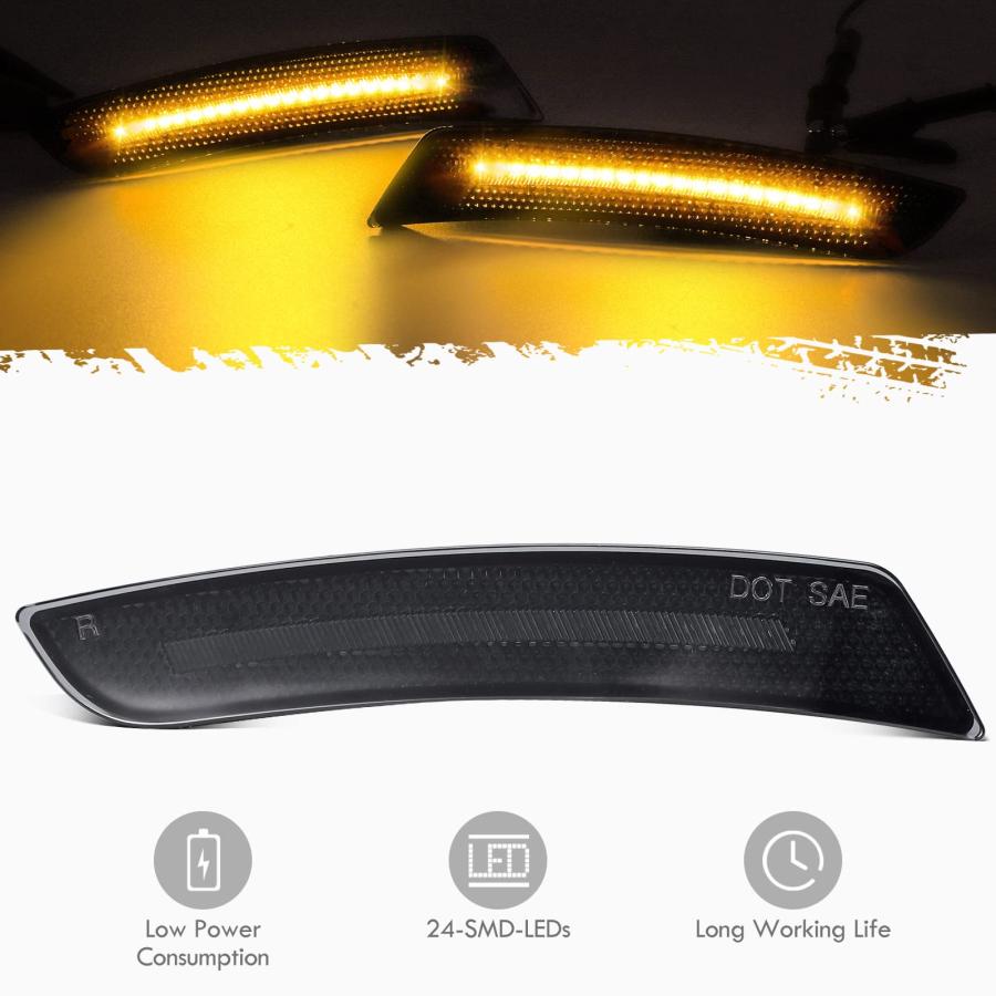 【並行輸入品】 Partsam スモークレンズ LEDサイドマーカーライト フロントリアバンパーサイドマーカーランプ リフレクター Camaro_3
