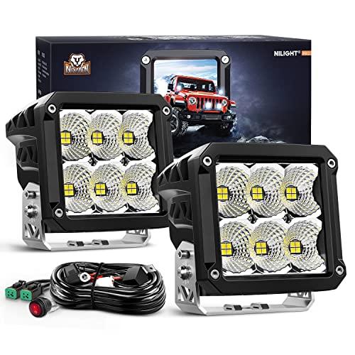 【並行輸入品】Nilight LEDポッドライト 2個 120W 4インチ正方形 13500LM 120°スーパーフラッドライト 14AWG Dの画像