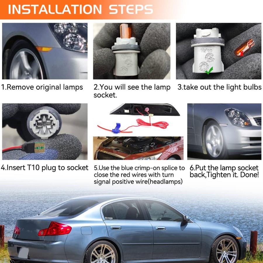 【並行輸入品】FetonAuto Sequential LED Side Marker Lights for 2003 2007 Infini_9