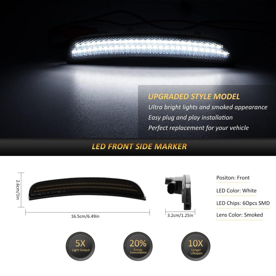 【並行輸入品】D Lumina LEDサイドマーカーライト スモークレンズ ダッジチャージャー2015 2016 2017 2018 2019_3