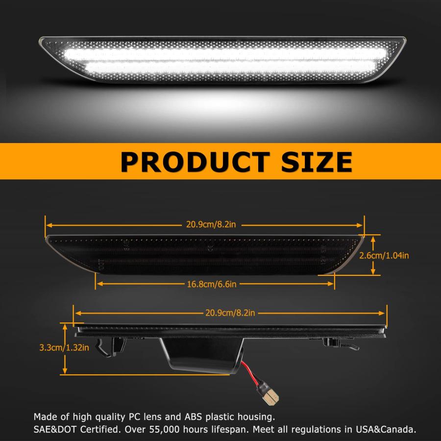 【並行輸入品】 Gempro LEDサイドマーカーライト フォード・マスタング 2015 2023 リア用 ホワイト フェンダーマーカー リフレク