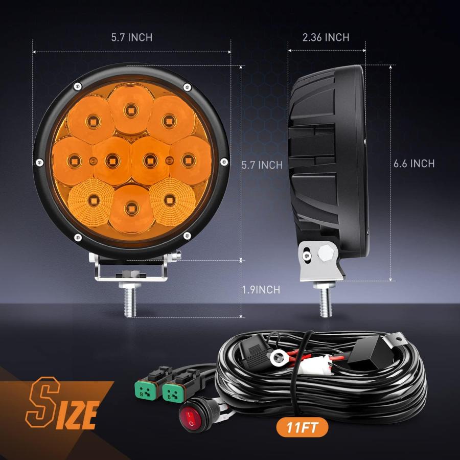 【並行輸入品】Nilight 5.7インチ アンバー LED ドライビングライト ラウンド 50W イエロー フォグライト 16AWG DTコネの画像
