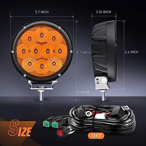 【並行輸入品】Nilight 5.7インチ アンバー LED ドライビングライト ラウンド 50W イエロー フォグライト 16AWG DTコネの画像