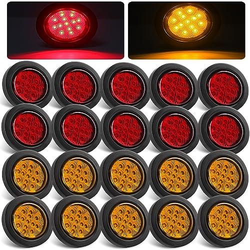 【並行輸入品】 2.5インチ 丸型LEDマーカーライト 13個のLEDリフレクター付き 琥珀色10個 + レッド10個 2 1/2インチ 丸型LE_1