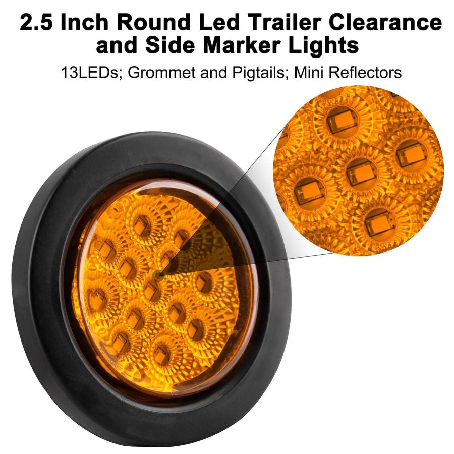【並行輸入品】 2.5インチ 丸型LEDマーカーライト 13個のLEDリフレクター付き 琥珀色10個 + レッド10個 2 1/2インチ 丸型LE_6