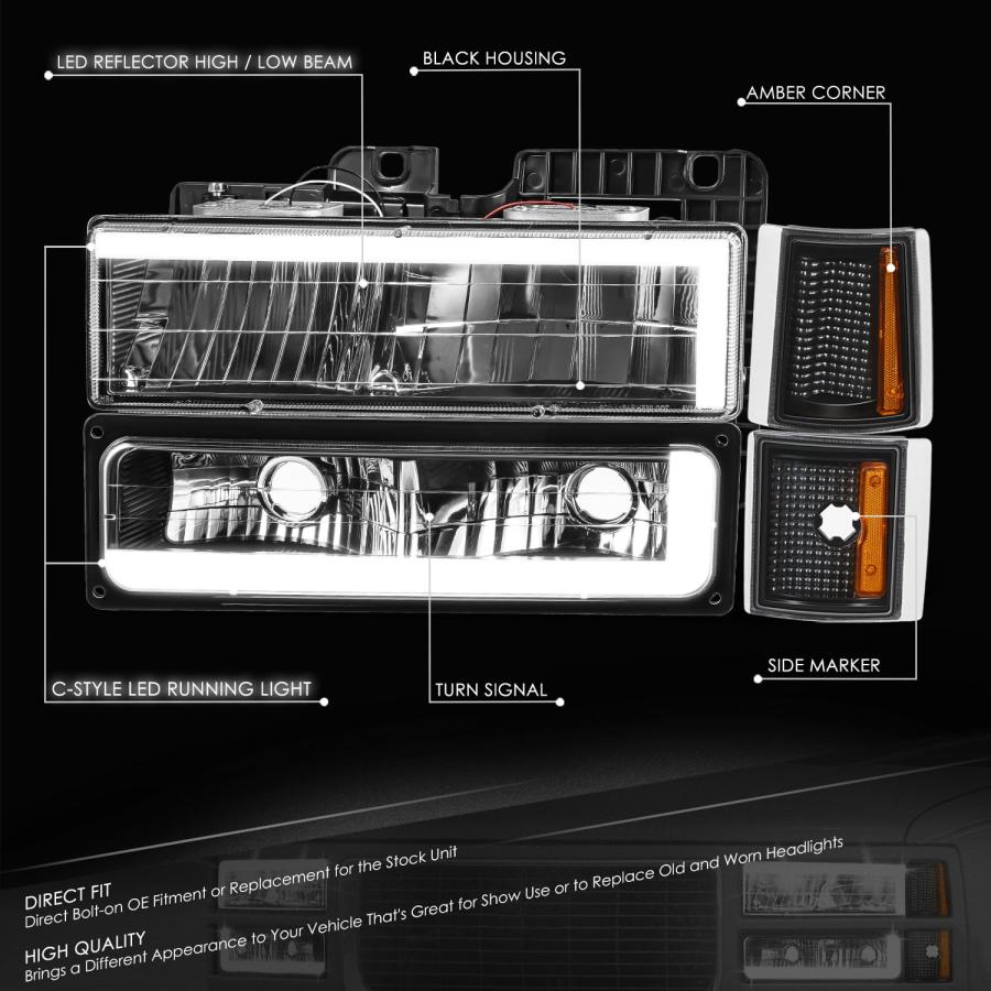 【並行輸入品】 DNA MOTORING Cスタイル LED DRLヘッドライト+バンパーシグナル+コーナーランプセット 92 99 Chevy_3