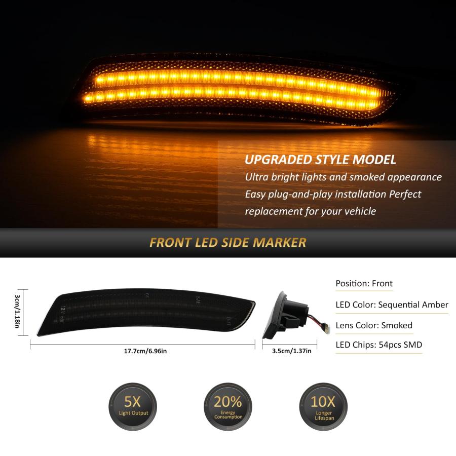 【並行輸入品】D Lumina LED Side Marker Lights Smoked Lens Compatible with Chevの画像