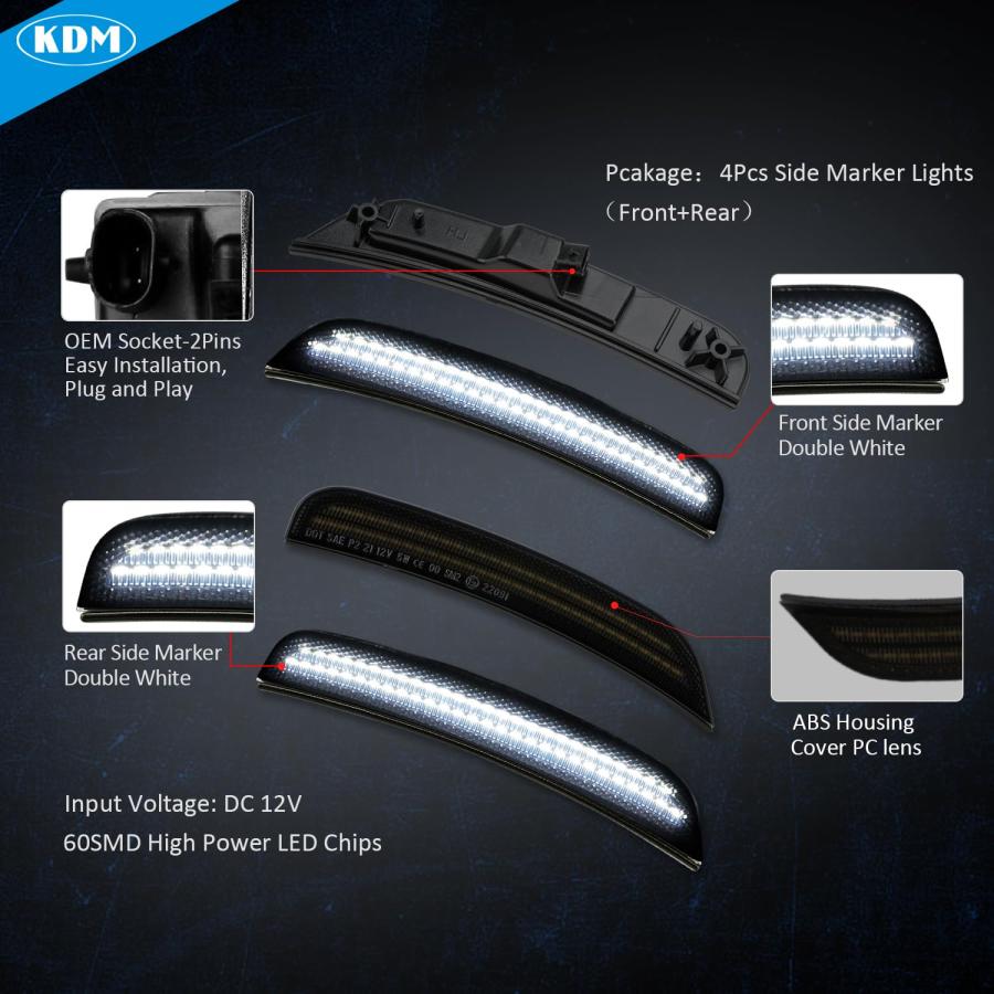 【並行輸入品】KDM Smoked Lens LED Bumper Side Marker Reflectors Lights Dual Ro_9