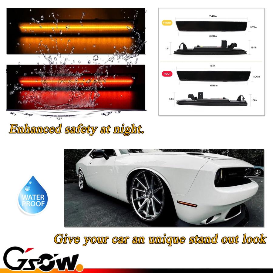 【並行輸入品】GSOWO 4 PCS Amber/Red Front Rear LED Side Marker Lights Assembly_6