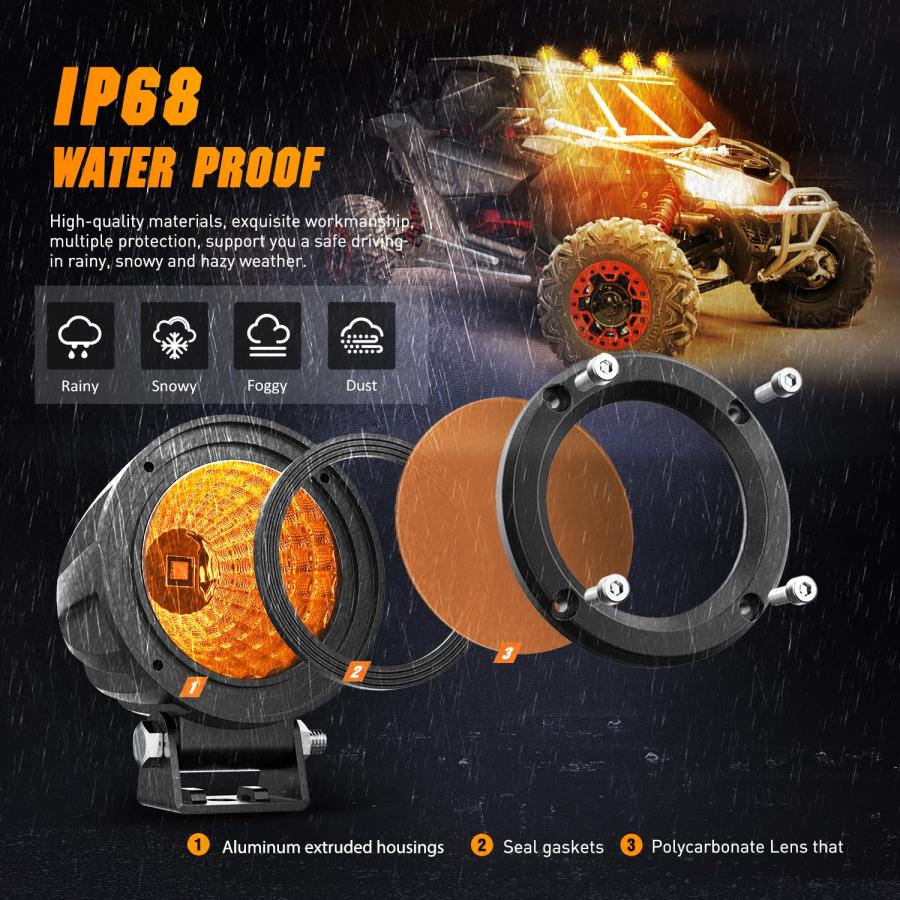 【並行輸入品】Nilight Amber LED Light Pods 2 PCS 3 Inch Flood Round Offroad Drの画像