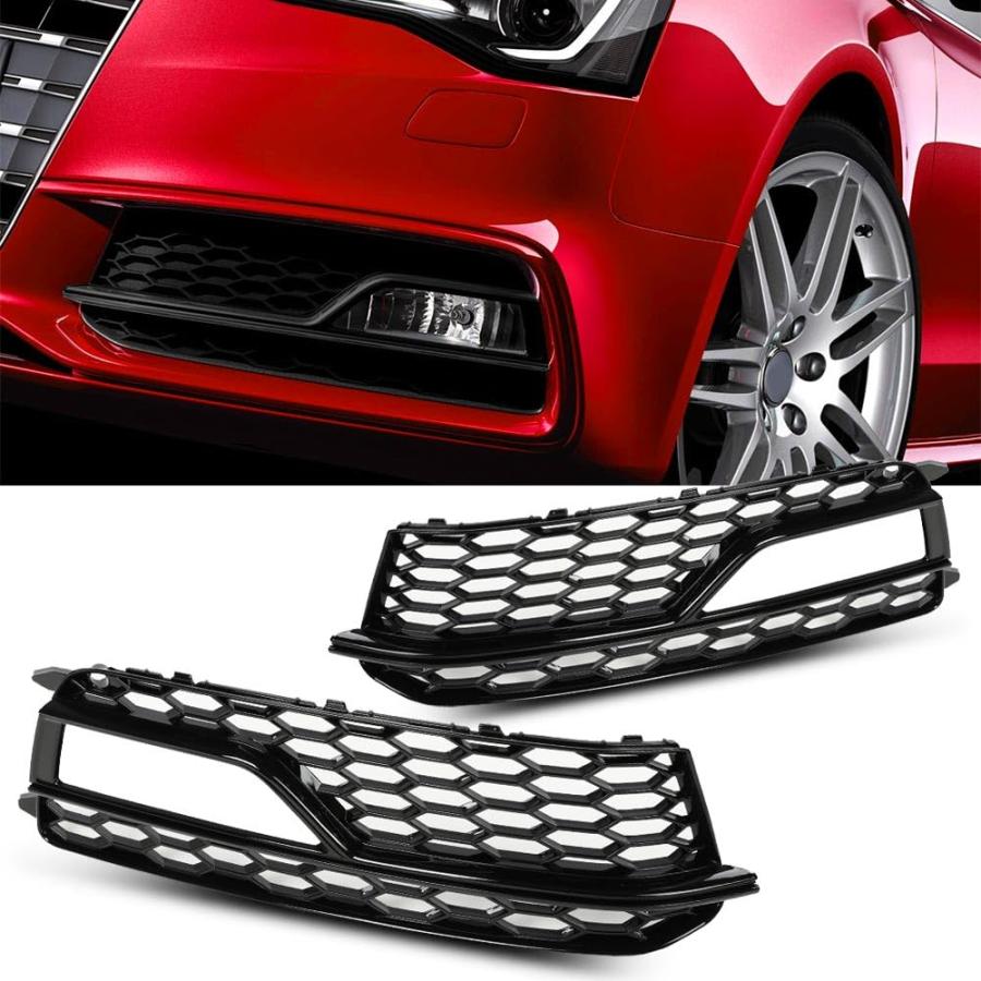 【並行輸入品】G PLUS フロントバンパー フォグライト グリル カバー トリム ハニカム ブラック ブラックリング付き Audi A5 S_3